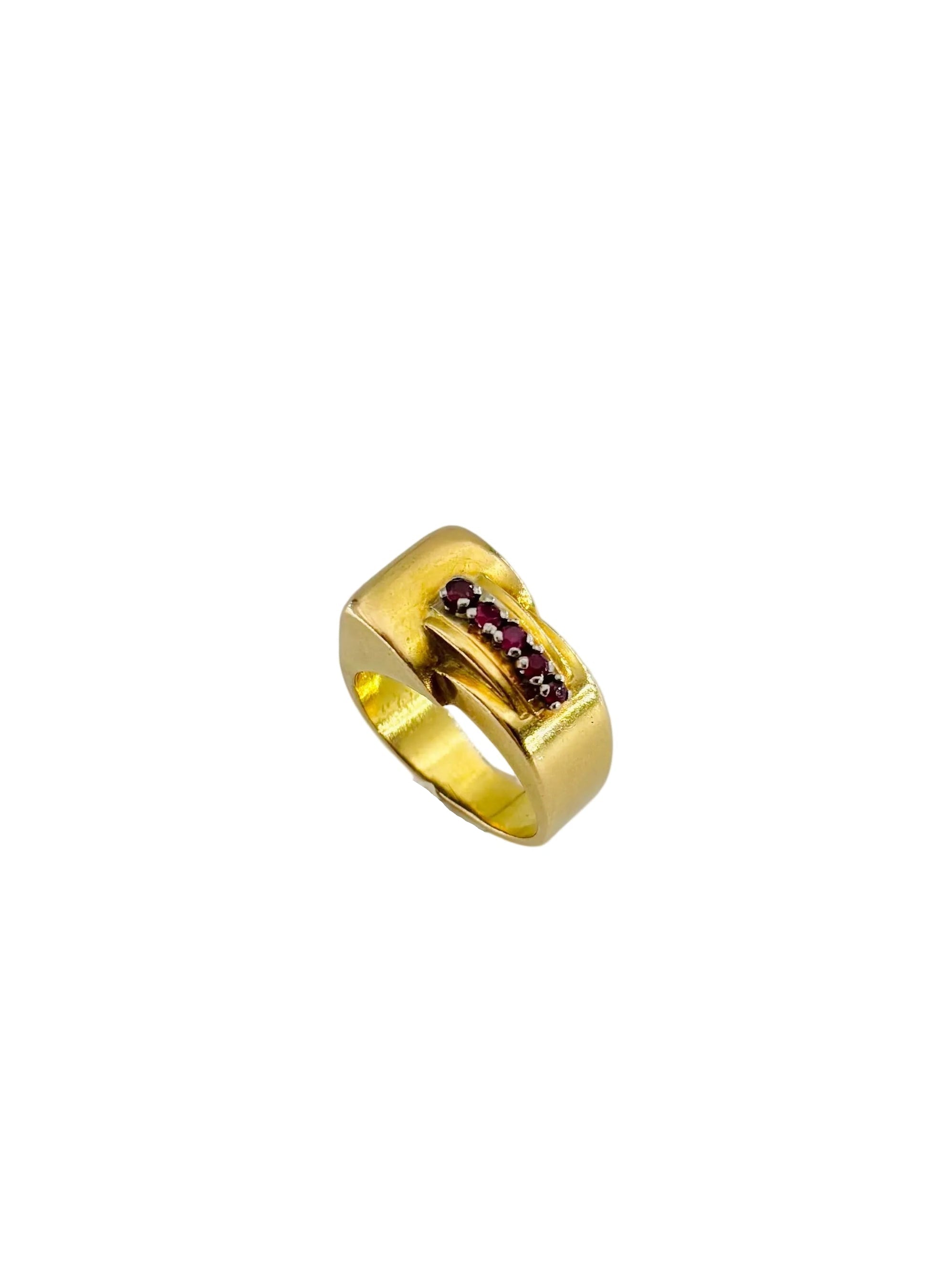 Bague Tank en or jaune et rubis