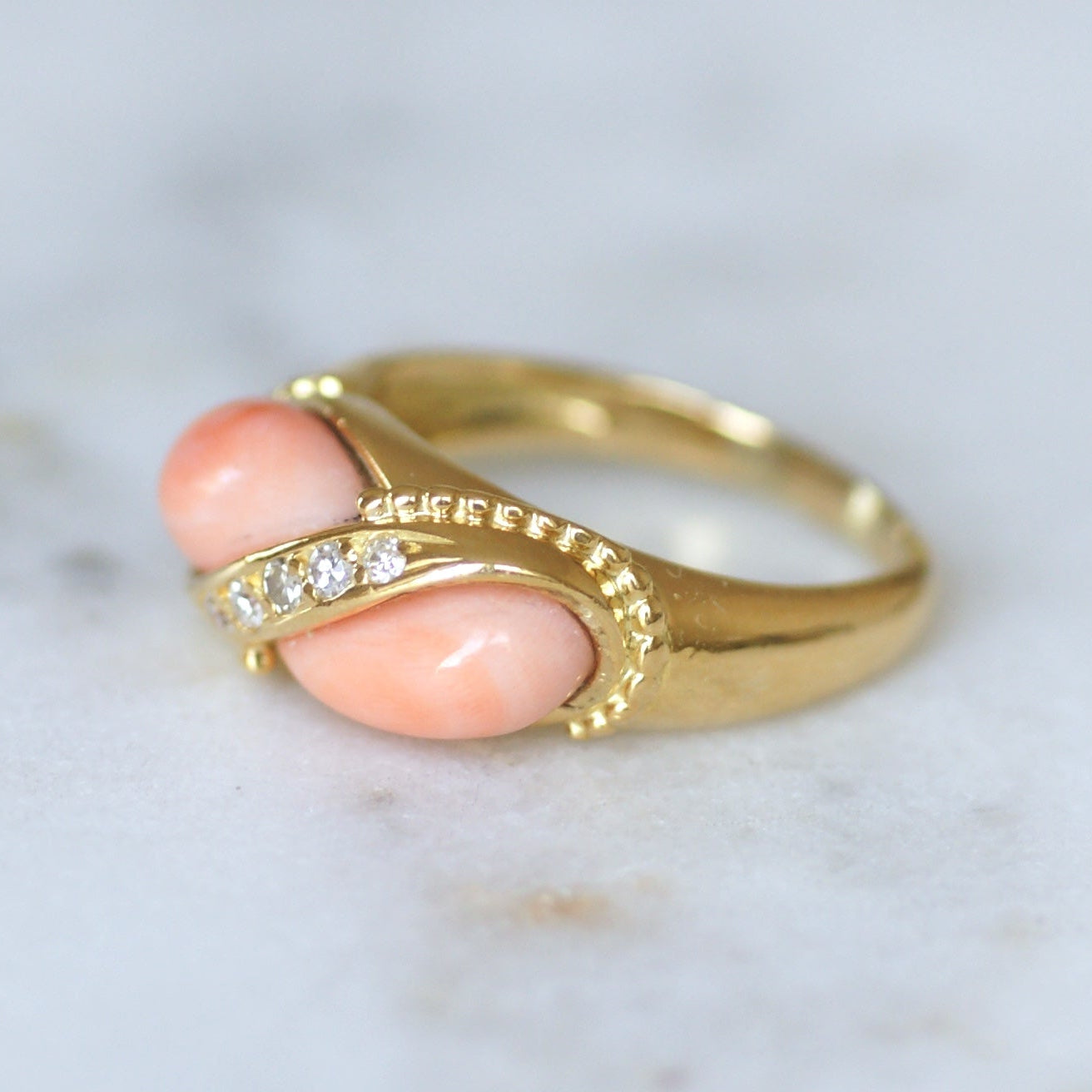 Bague Toi & Moi JEAN & PIERRE BELLIN en or jaune, corail et diamants