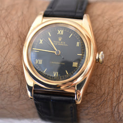 Montre ROLEX "Oyster Perpetual Bubbleback Ovetto" en or jaune et cuir