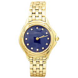 Montre Femme CARTIER, "Cougar", or jaune, index diamants.