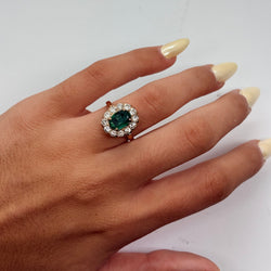 Bague Marguerite en or rose, émeraude et diamants