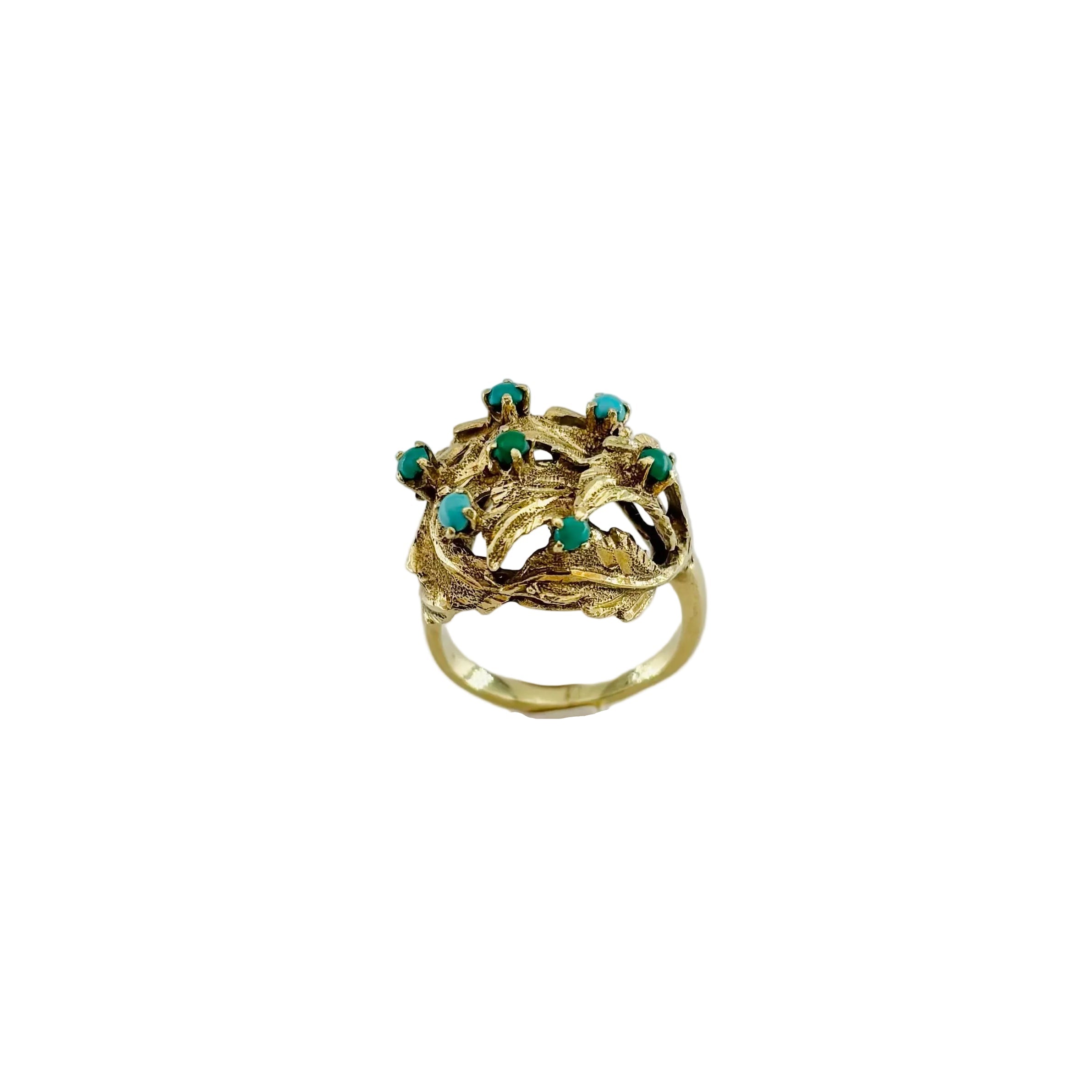 Bague Dôme en or jaune et turquoise