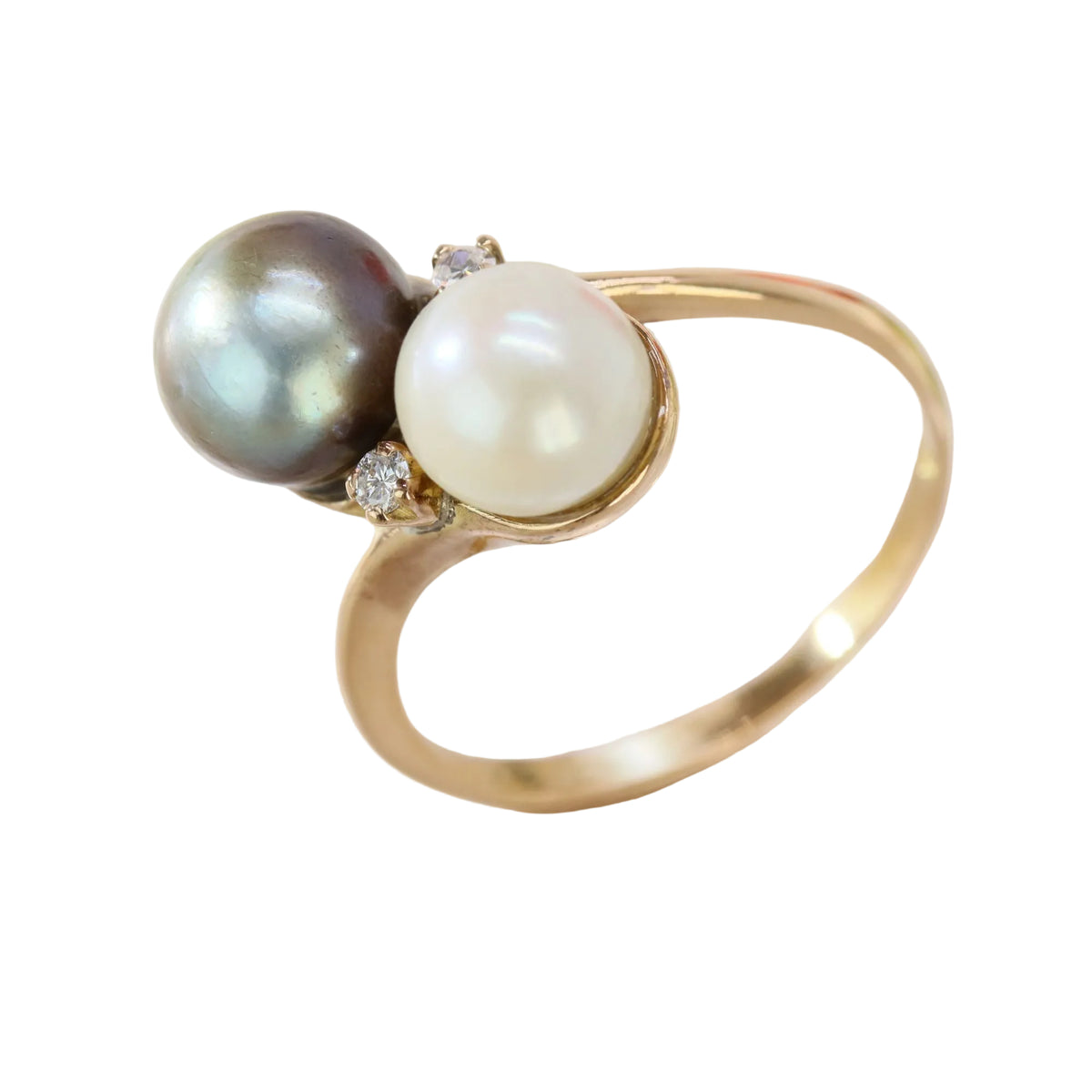Bague Toi & Moi en or rose, perles et diamants