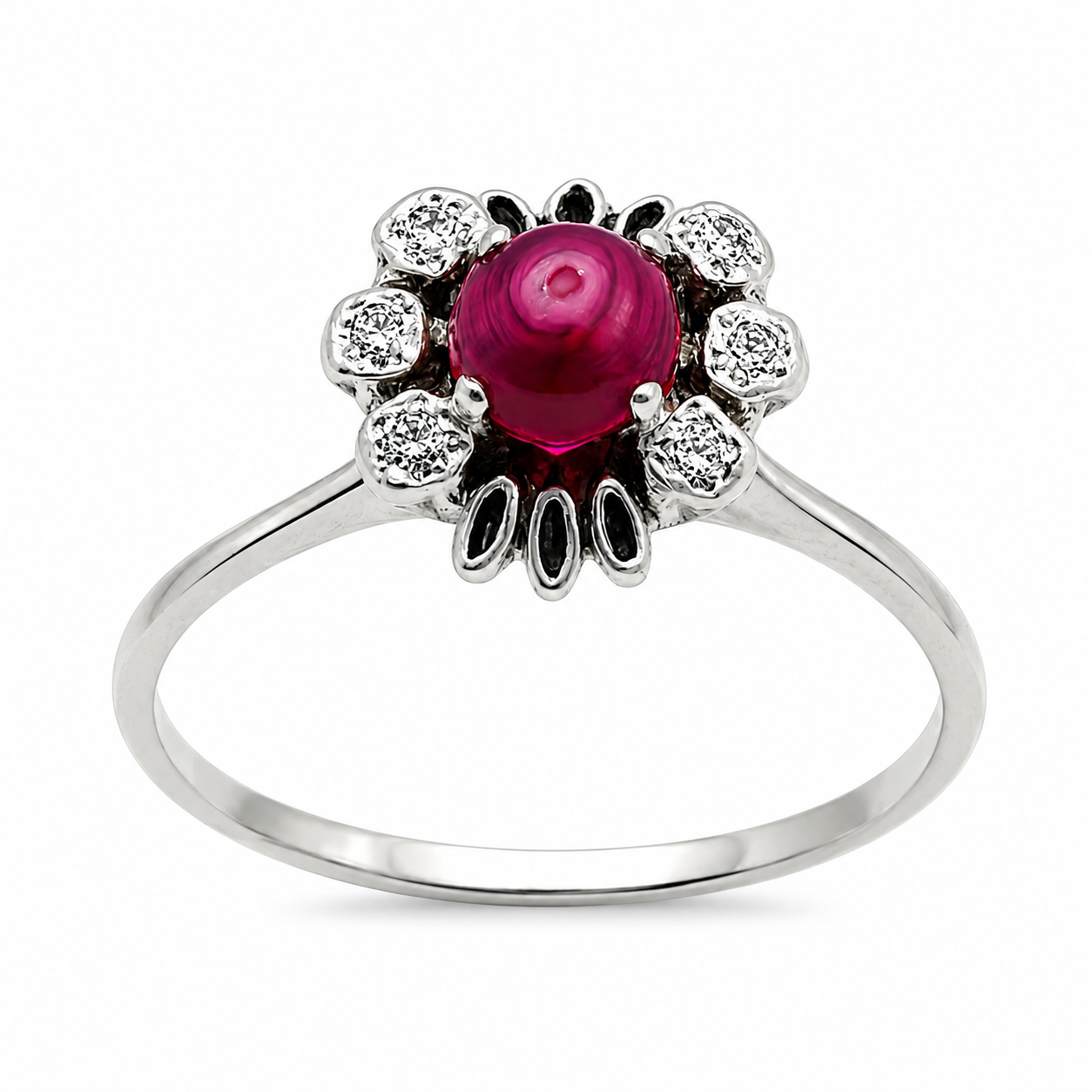 Bague Cocktail en or blanc, rubis et diamants