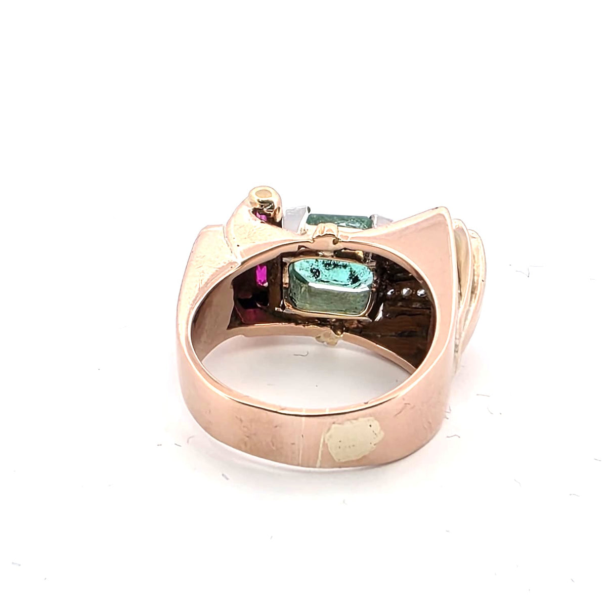 Bague Tank en or jaune, émeraude, rubis et diamants