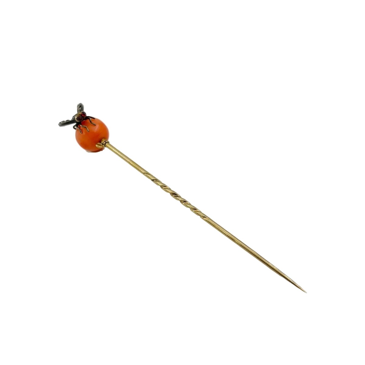 Épingle à cravate en argent, or jaune, corail et diamants - Castafiore