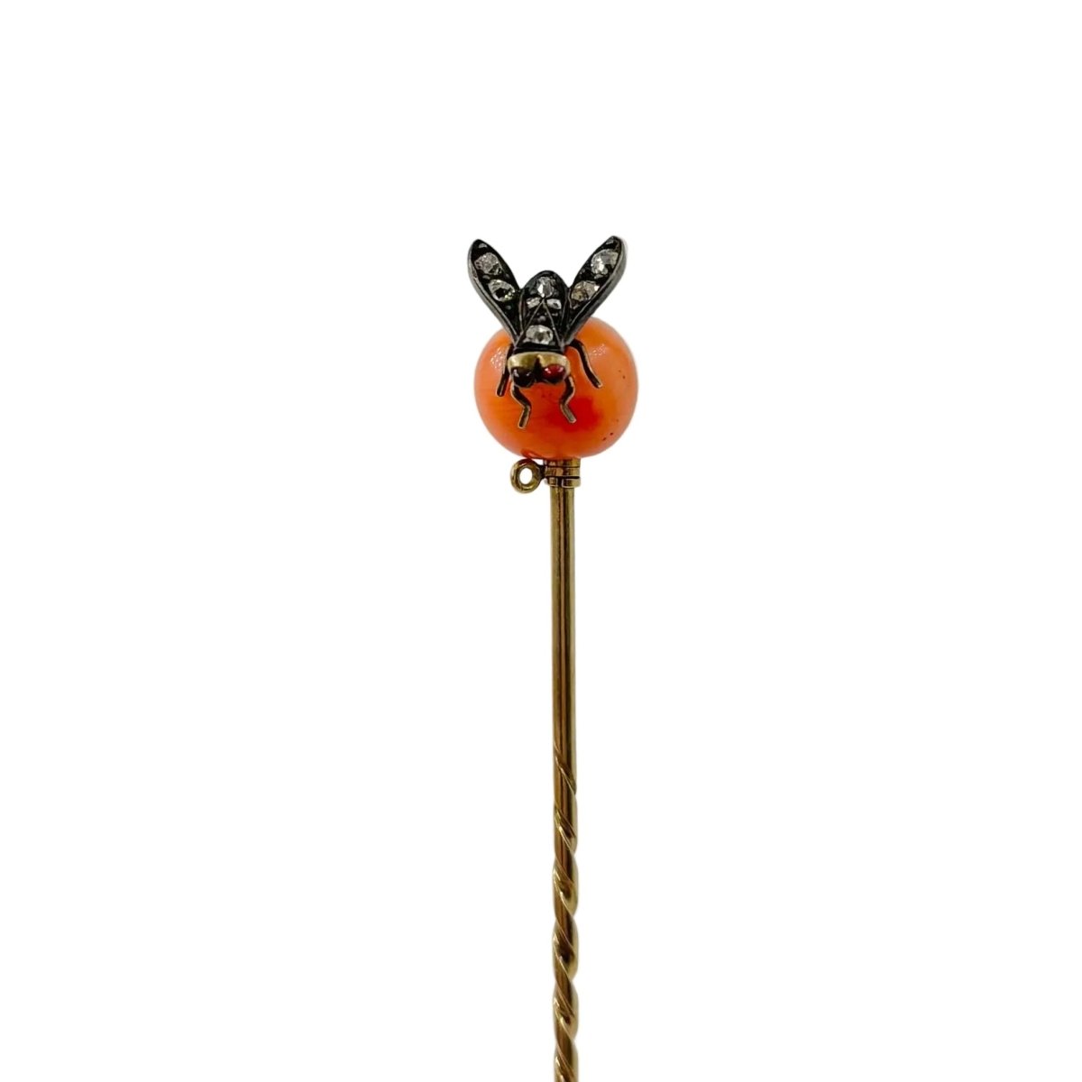 Épingle à cravate en argent, or jaune, corail et diamants - Castafiore