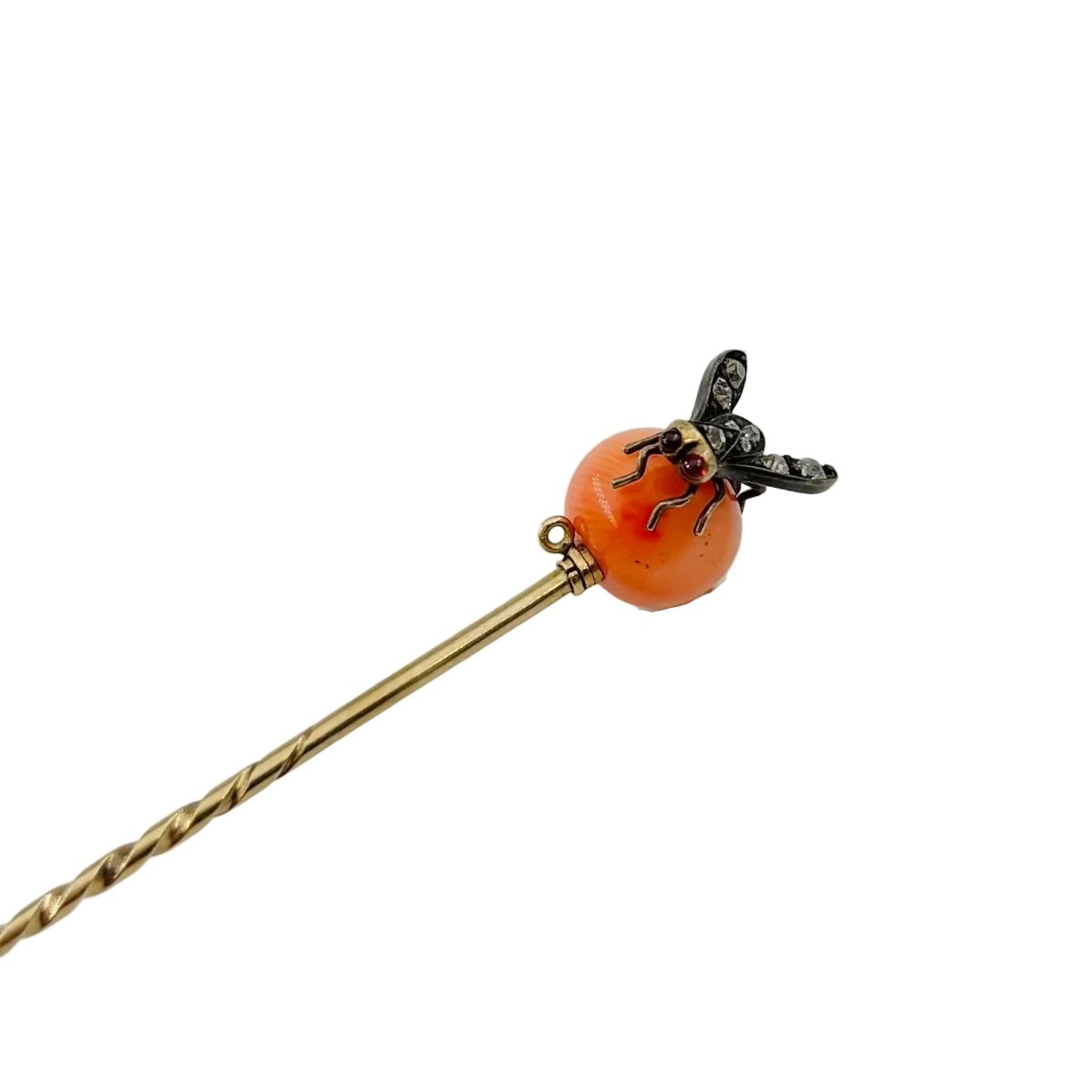 Épingle à cravate en argent, or jaune, corail et diamants - Castafiore
