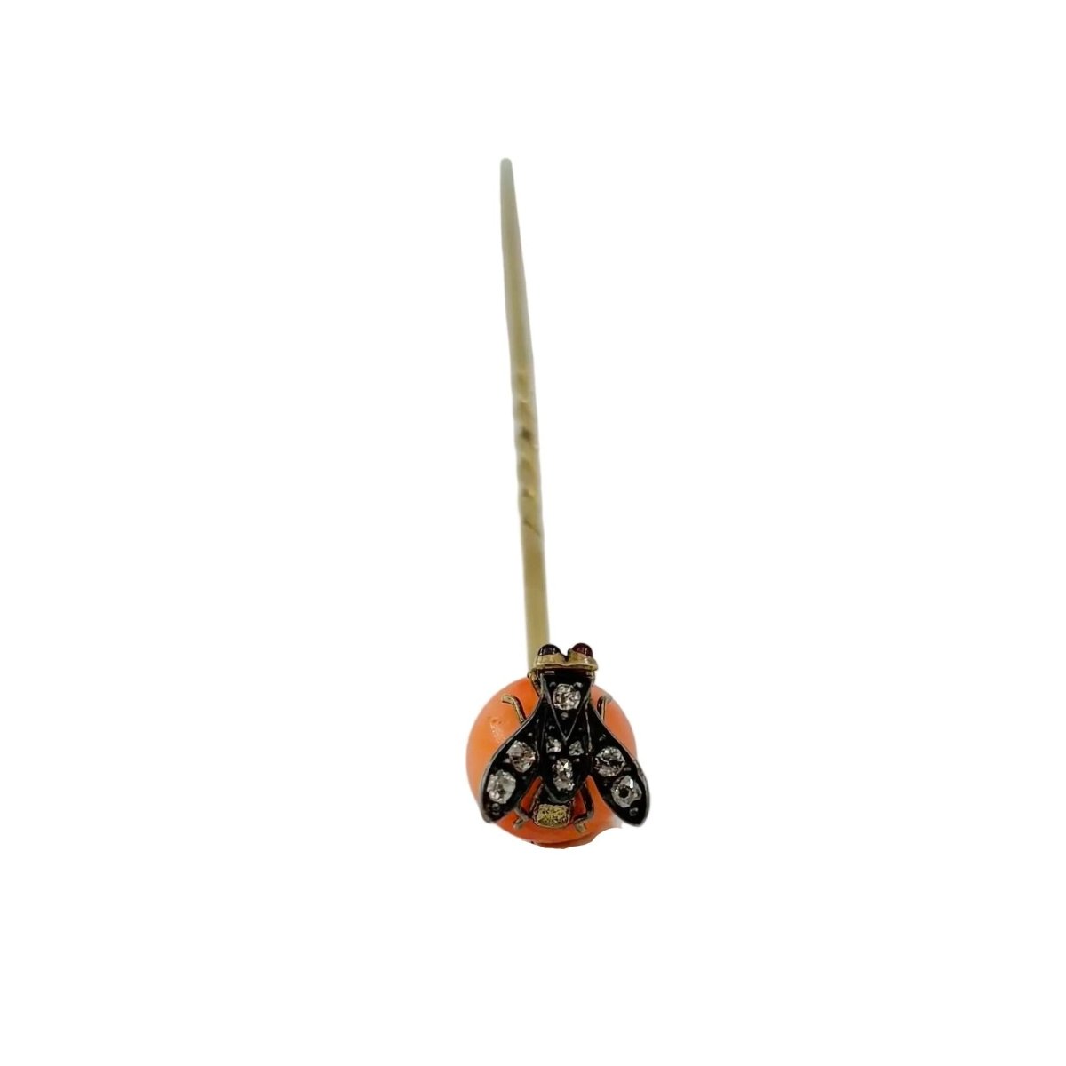 Épingle à cravate en argent, or jaune, corail et diamants - Castafiore
