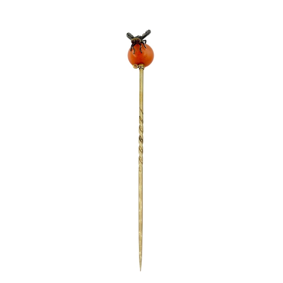 Épingle à cravate en argent, or jaune, corail et diamants - Castafiore