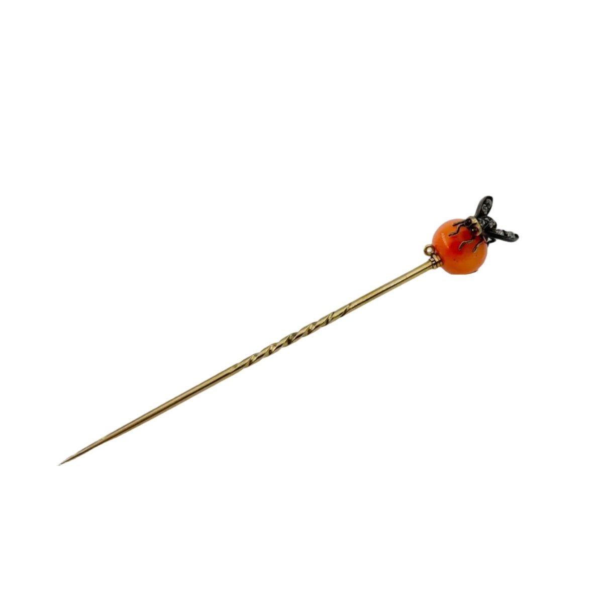 Épingle à cravate en argent, or jaune, corail et diamants - Castafiore