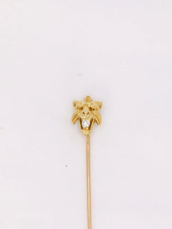 Épingle à cravate tête de félin or jaune diamant taille ancienne - Castafiore