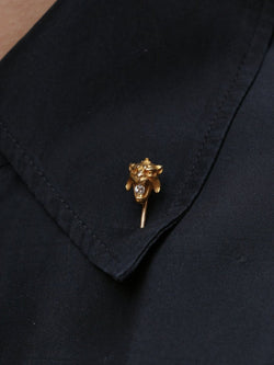 Épingle à cravate tête de félin or jaune diamant taille ancienne - Castafiore