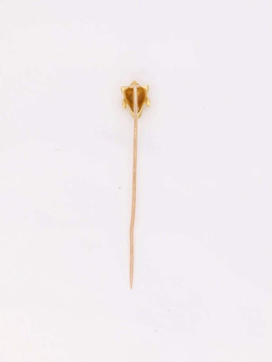 Épingle à cravate tête de félin or jaune diamant taille ancienne - Castafiore