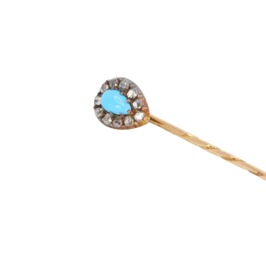 Epingle ancienne or jaune turquoise diamants - Castafiore