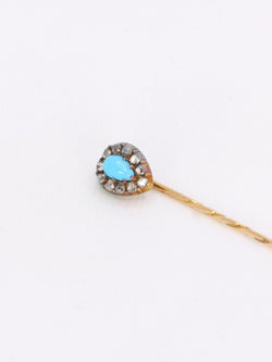 Epingle ancienne or jaune turquoise diamants - Castafiore