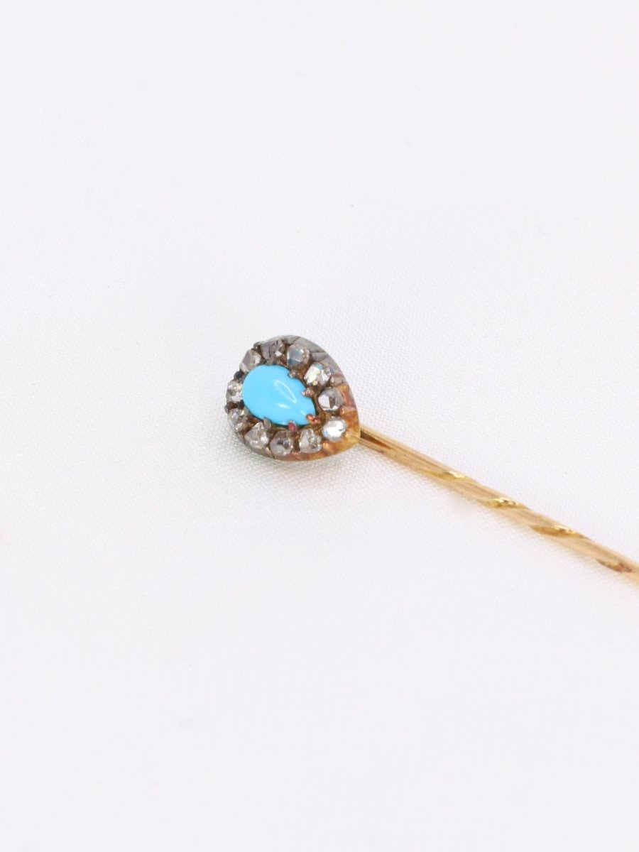 Epingle ancienne or jaune turquoise diamants - Castafiore