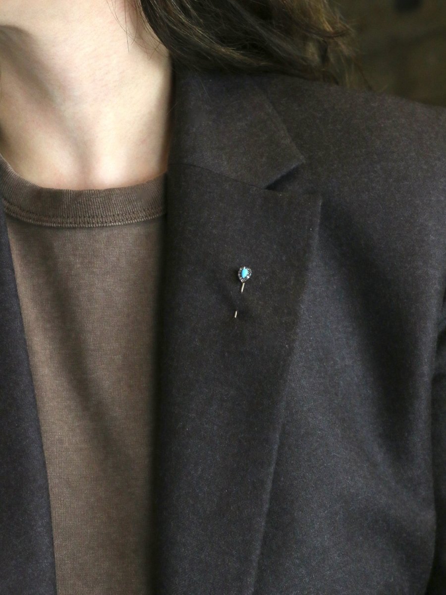 Epingle ancienne or jaune turquoise diamants - Castafiore