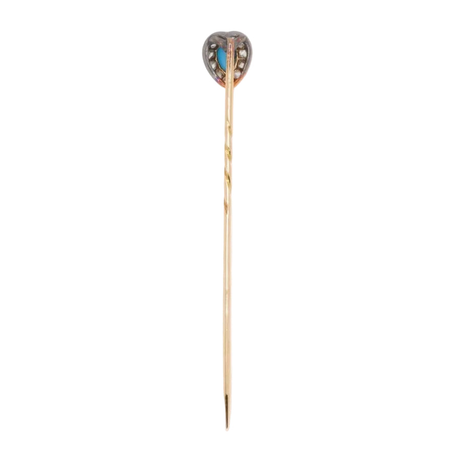 Epingle ancienne or jaune turquoise diamants - Castafiore