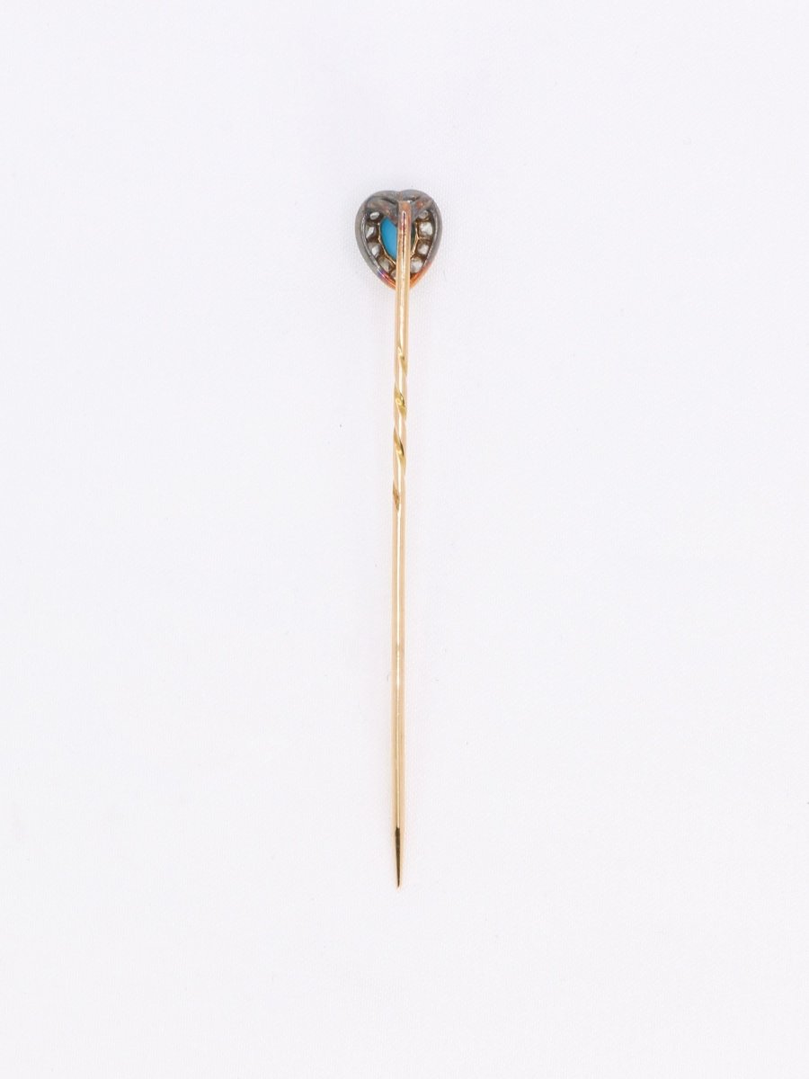 Epingle ancienne or jaune turquoise diamants - Castafiore