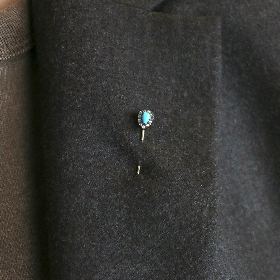 Epingle ancienne or jaune turquoise diamants - Castafiore