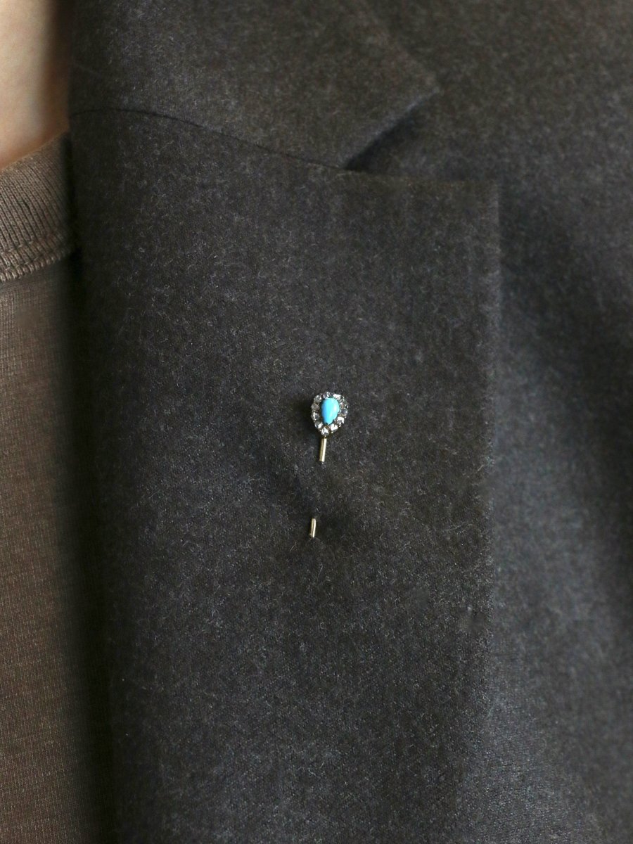 Epingle ancienne or jaune turquoise diamants - Castafiore
