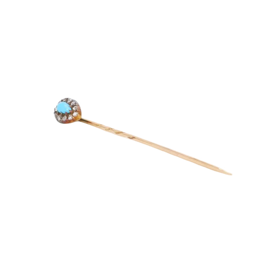 Epingle ancienne or jaune turquoise diamants - Castafiore