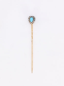 Epingle ancienne or jaune turquoise diamants - Castafiore