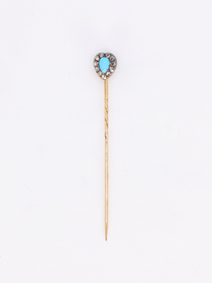 Epingle ancienne or jaune turquoise diamants - Castafiore