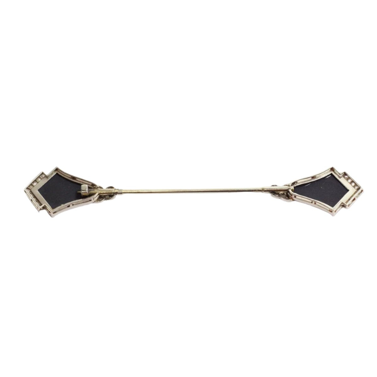 Epingle jabot Art Deco en platine, onyx et diamants - Castafiore