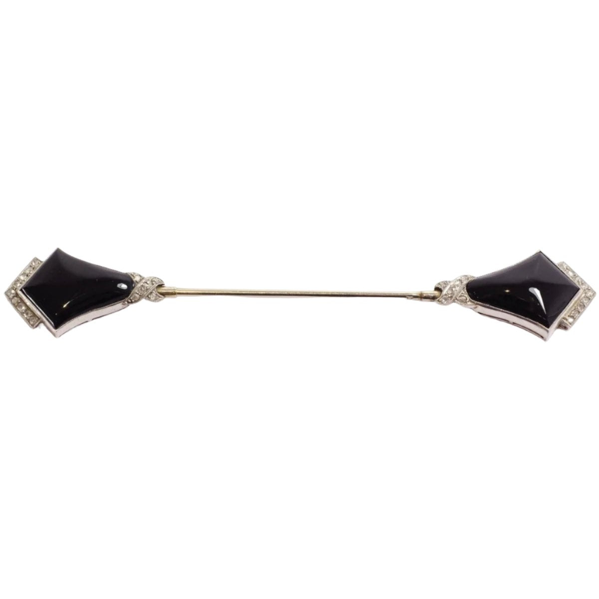 Epingle jabot Art Deco en platine, onyx et diamants - Castafiore