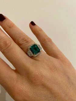 Estate Certified 3,33 Carat Natural Emerald Diamonds Gold Ring - Castafiore