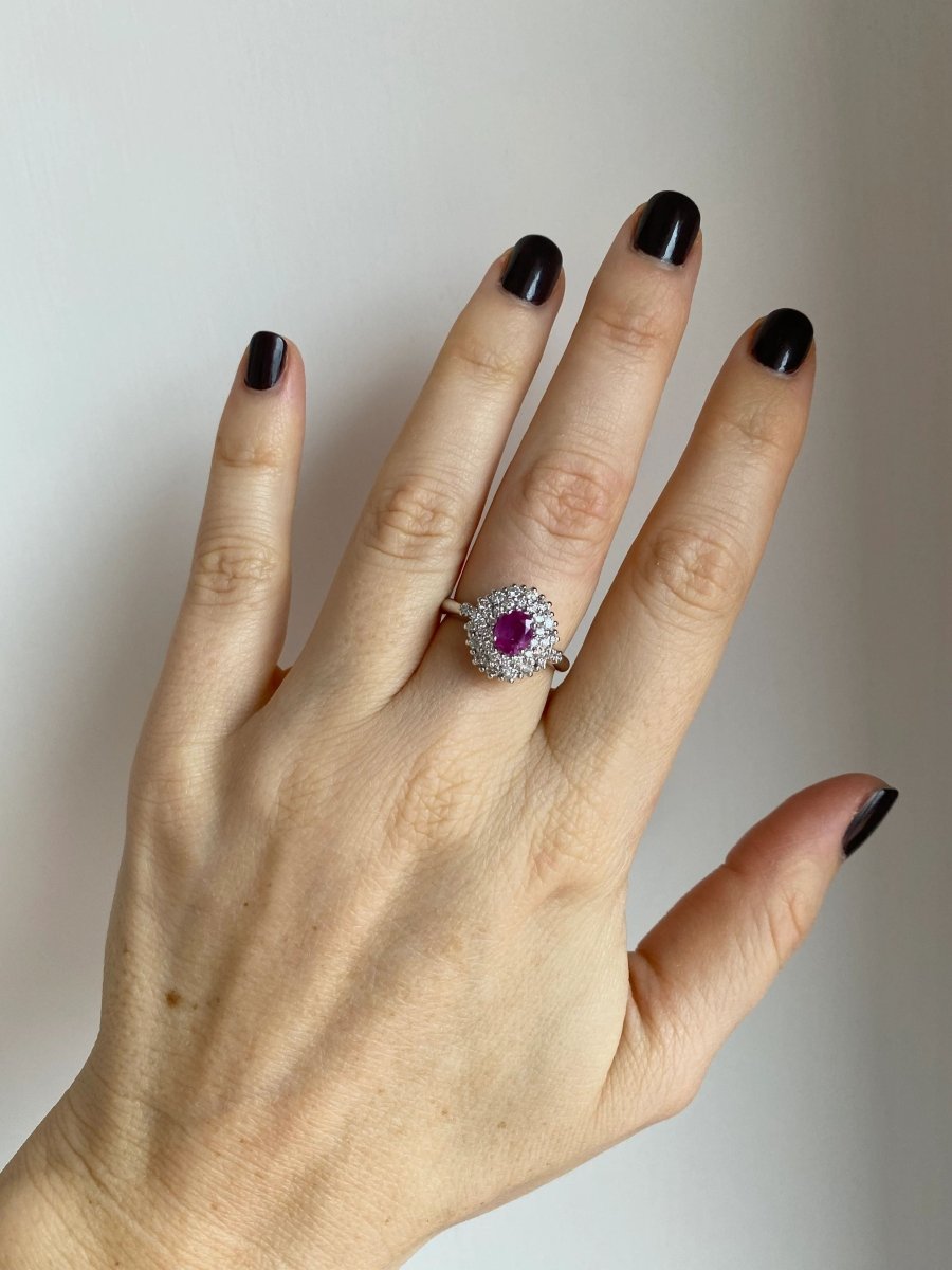 Estate Italian Ruby Diamond Engagement Ring - Castafiore