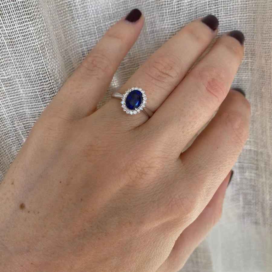 Estate Italian Sapphire Diamond Engagement Ring - Castafiore