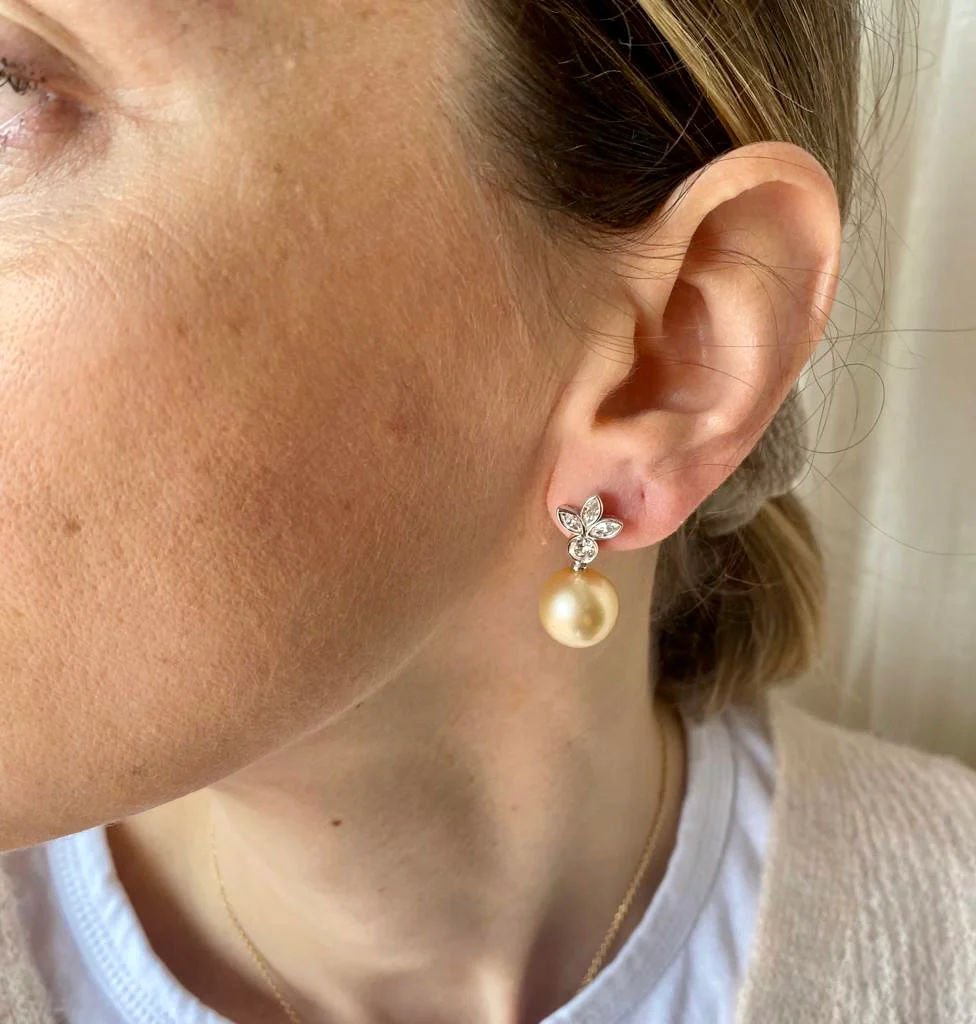 Estate Pearl Diamond Drop Earrings - Castafiore