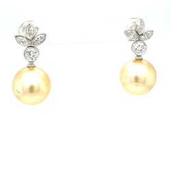 Estate Pearl Diamond Drop Earrings - Castafiore