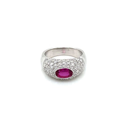 Estate Ruby Diamond Pavé Gold Band Ring - Castafiore