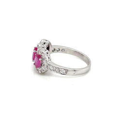 Estate Ruby Diamond Three Stone Engagement Ring - Castafiore