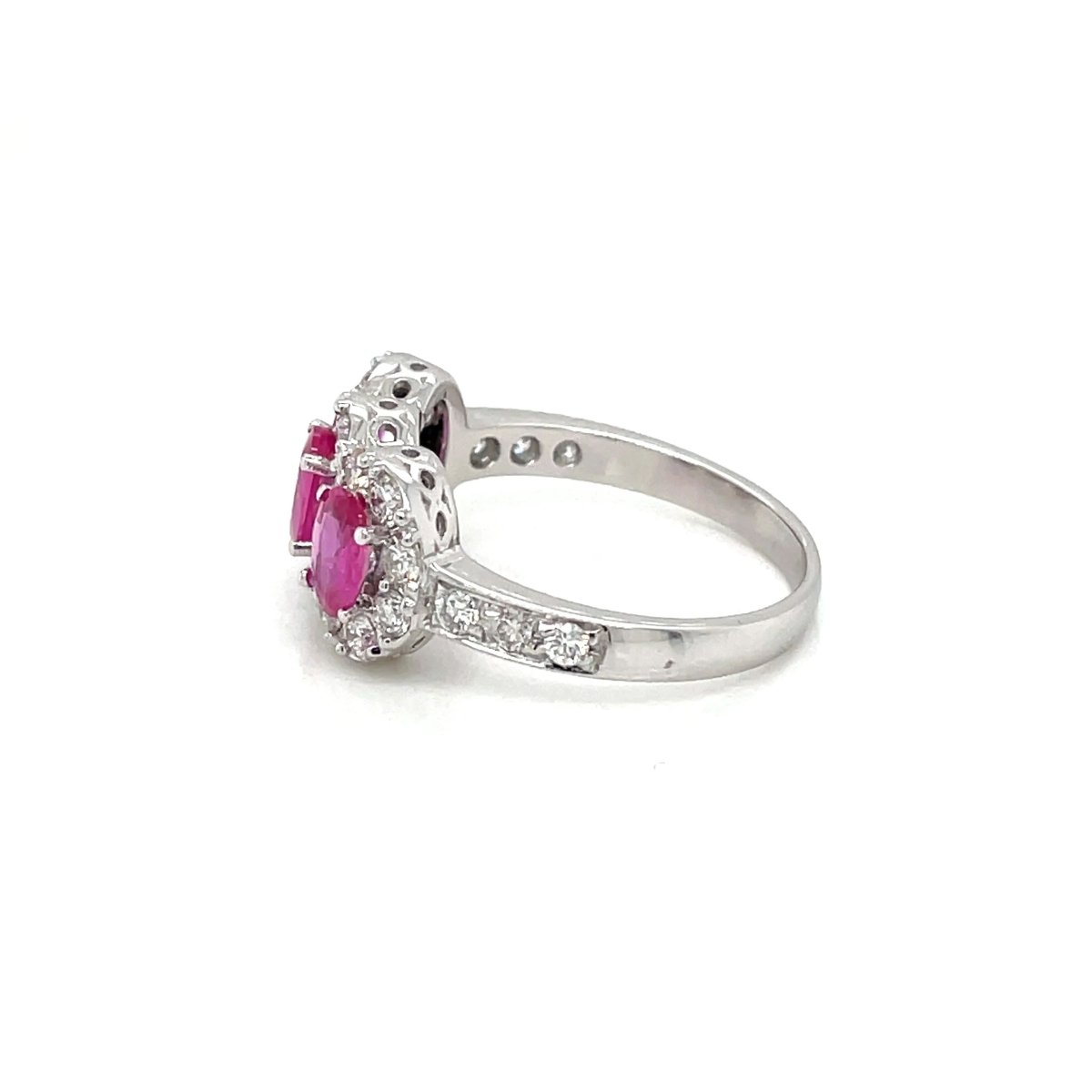 Estate Ruby Diamond Three Stone Engagement Ring - Castafiore