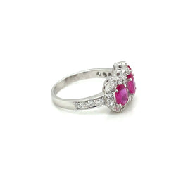 Estate Ruby Diamond Three Stone Engagement Ring - Castafiore