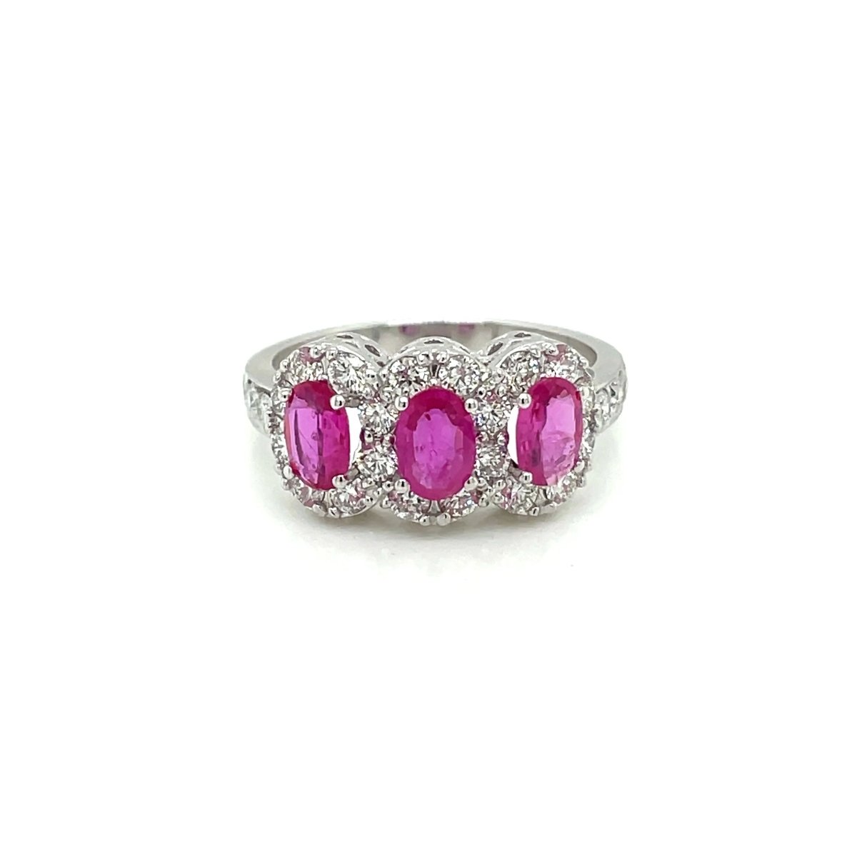Estate Ruby Diamond Three Stone Engagement Ring - Castafiore