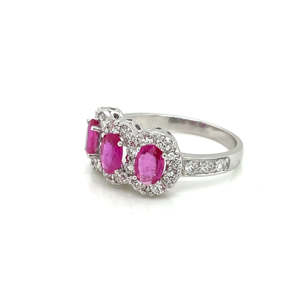 Estate Ruby Diamond Three Stone Engagement Ring - Castafiore