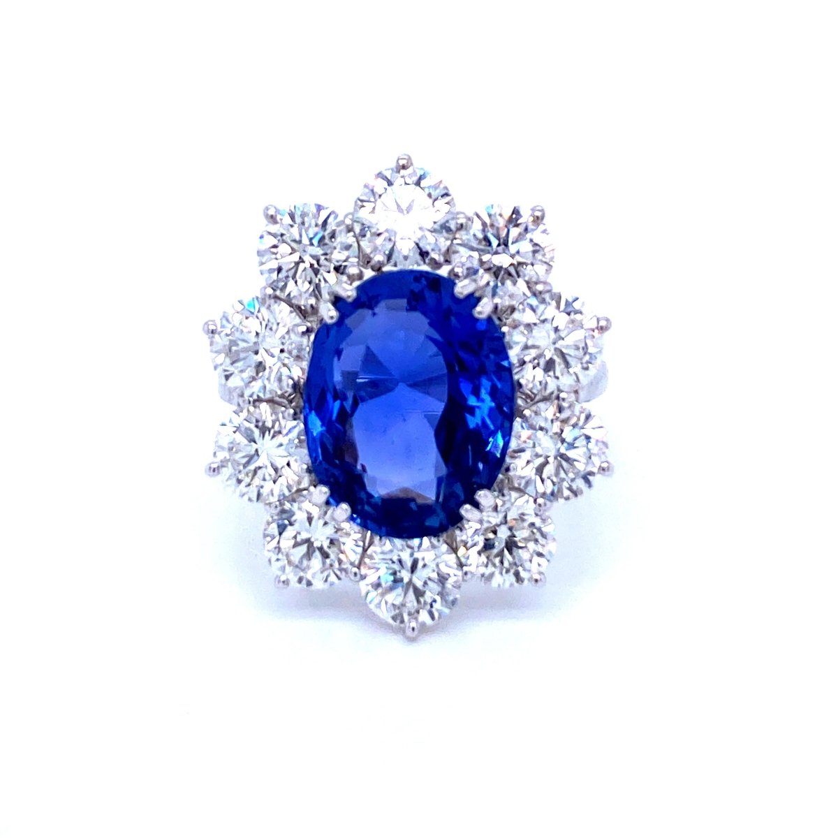 Estate SSEF Certified 7.88 Carat Unheated Sapphire 5 Ct Certified Diamonds Ring - Castafiore