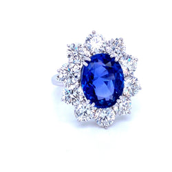 Estate SSEF Certified 7.88 Carat Unheated Sapphire 5 Ct Certified Diamonds Ring - Castafiore