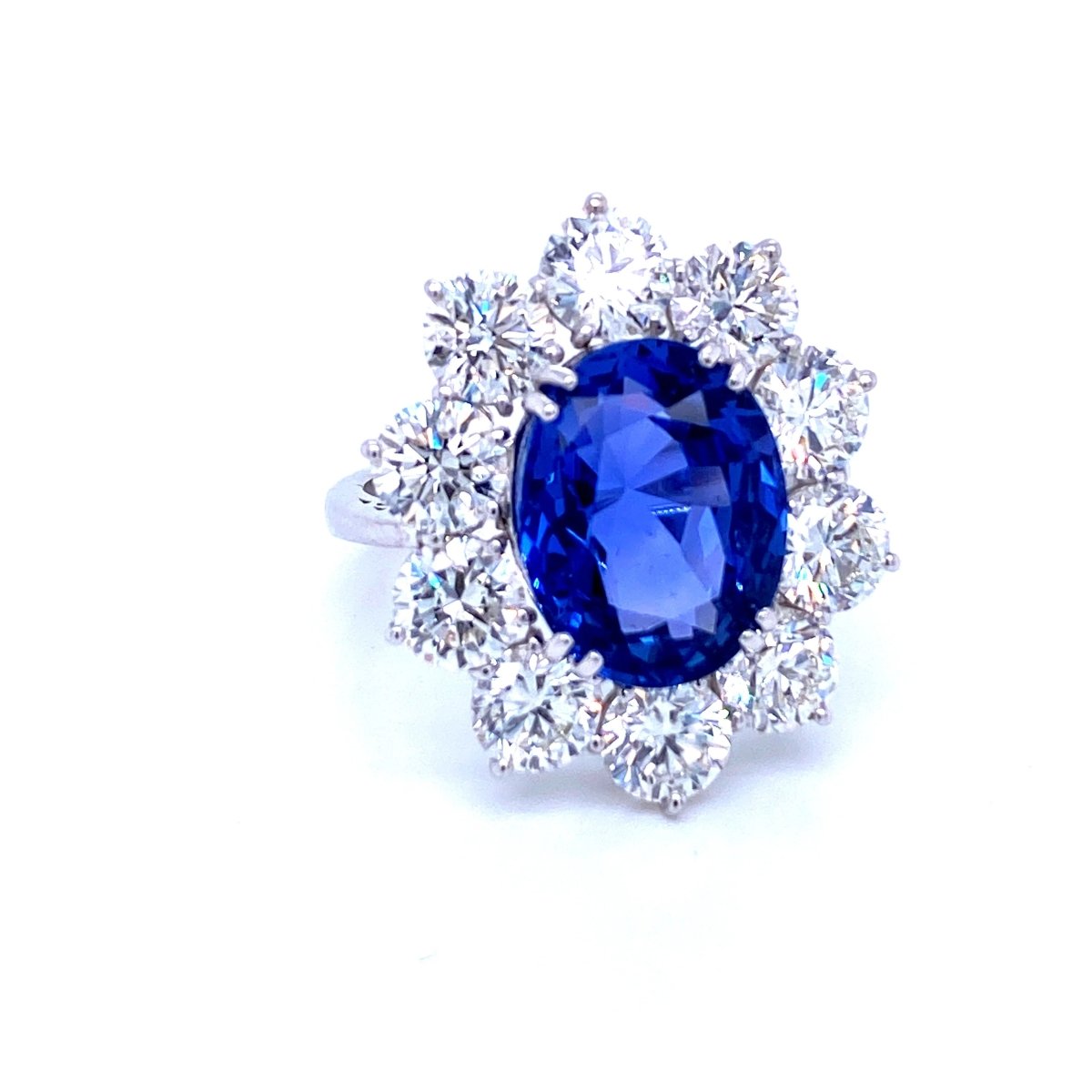 Estate SSEF Certified 7.88 Carat Unheated Sapphire 5 Ct Certified Diamonds Ring - Castafiore