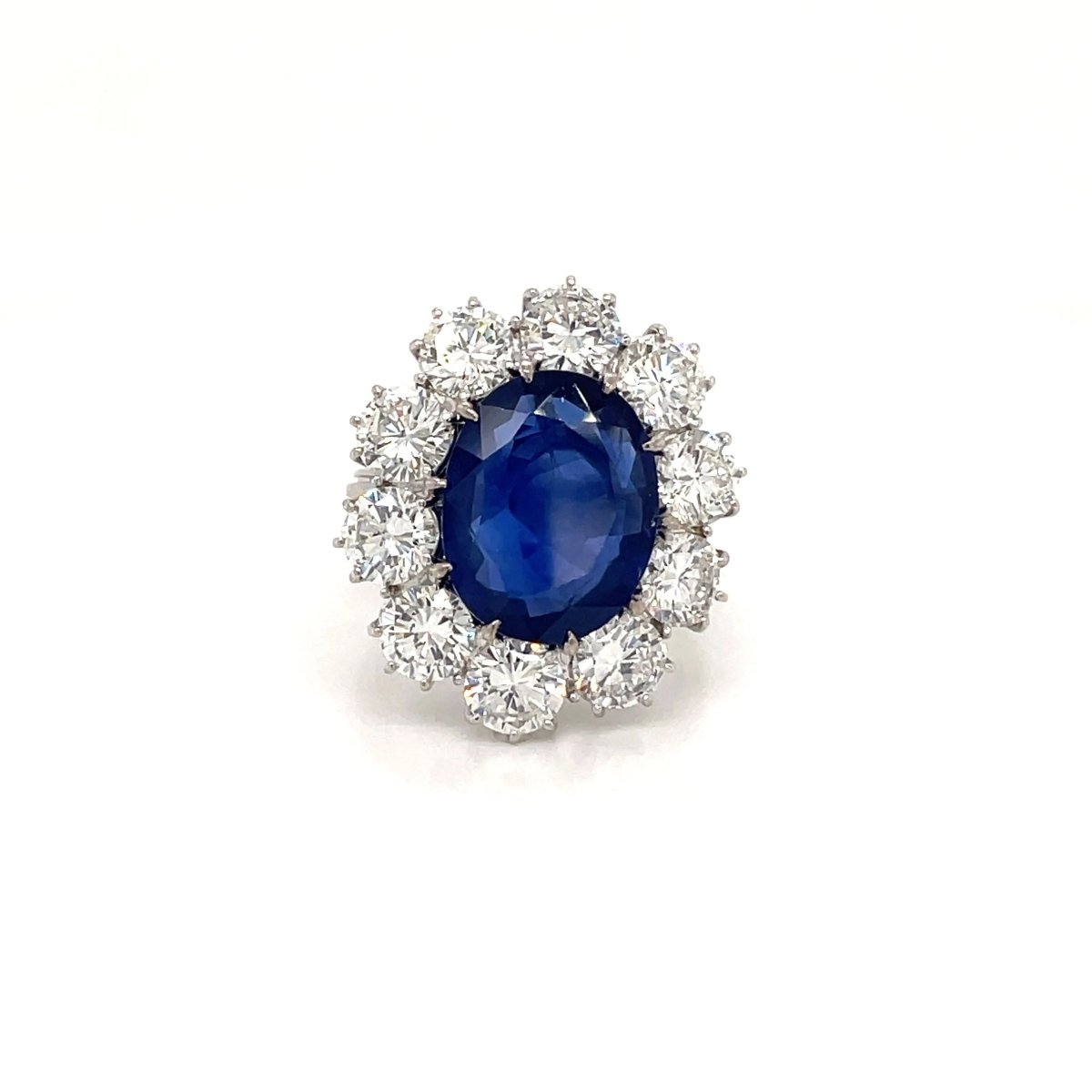 Estate SSEF Certified 8 Carat Unheated Burma Sapphire 5 Ct Diamonds Ring - Castafiore