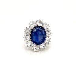 Estate SSEF Certified 8 Carat Unheated Burma Sapphire 5 Ct Diamonds Ring - Castafiore