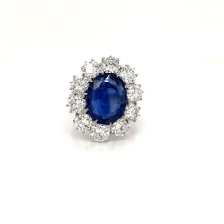 Estate SSEF Certified 8 Carat Unheated Burma Sapphire 5 Ct Diamonds Ring - Castafiore