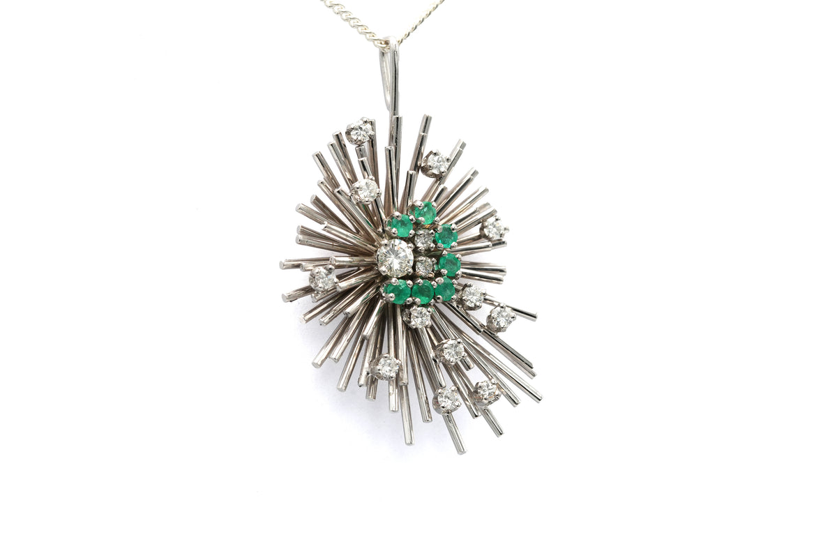 Pendentif en or blanc, émeraudes et diamants