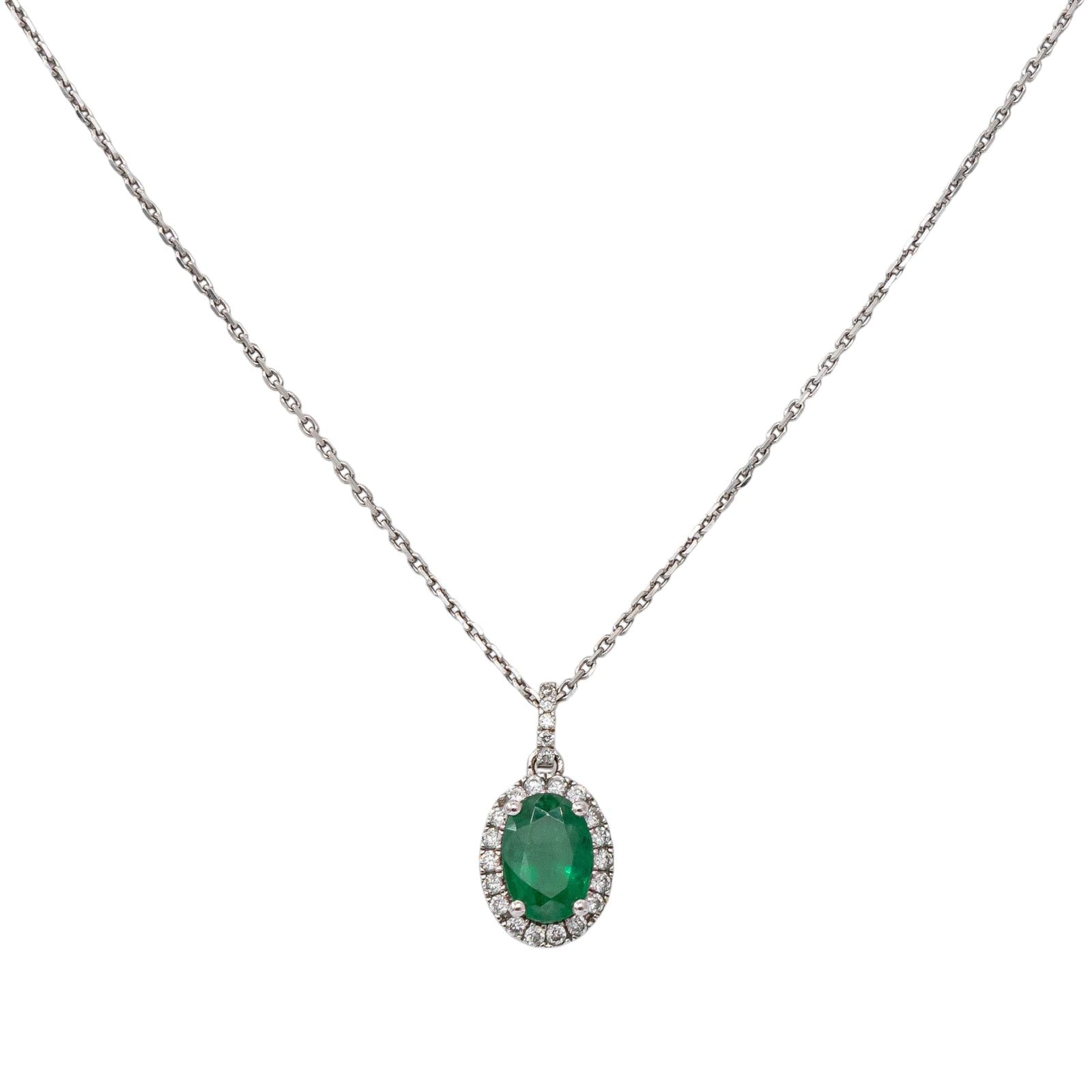 Collier Pendentif Or blanc Emeraude
